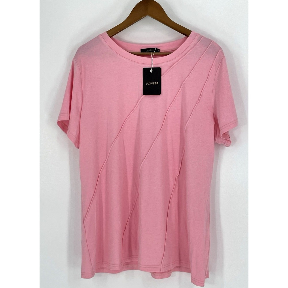 NWT Luxveer Women's 2XL  Pink Pullover Top  Short‎ Sleeves Athleisure Stretchy